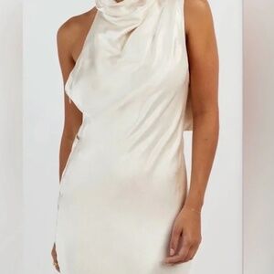 DISSH AISLE WHITE SATIN BACKLESS MIDI DRESS (NEW)